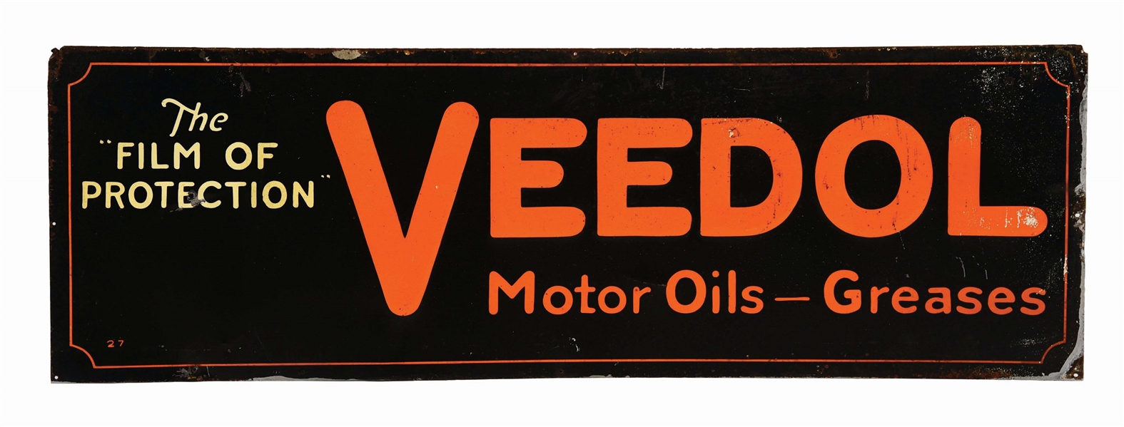 VEEDOL MOTOR OIL & GREASES EMBOSSED TIN SERVICE STATION SIGN. 