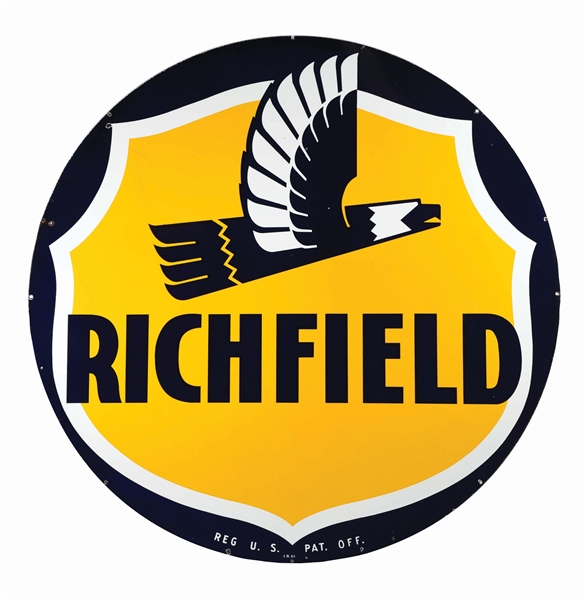 OUTSTANDING RICHFIELD GASOLINE PORCELAIN SERVICE STATION SIGN W/ EAGLE GRAPHIC. 