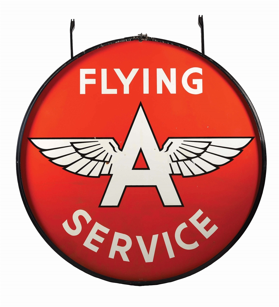 FLYING A SERVICE PORCELAIN SERVICE STATION SIGN W/ ORIGINAL RING. 