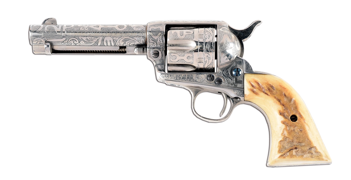 (C) CATTLEBRAND ENGRAVED COLT FRONTIER SIX SHOOTER REVOLVER.