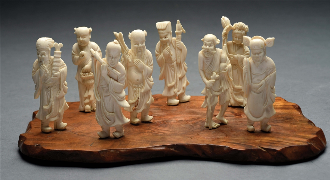 LOT OF 8: CARVED IVORY FIGURINES.