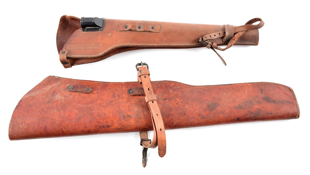 LOT OF 2: WWII US M1 CARBINE AND GARAND LEATHER RIFLE SCABBARDS.