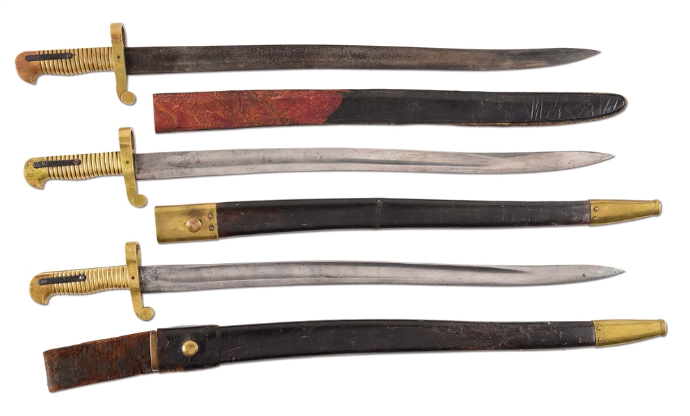 LOT OF 3: COLLINS BAYONETS WITH SCABBARDS.
