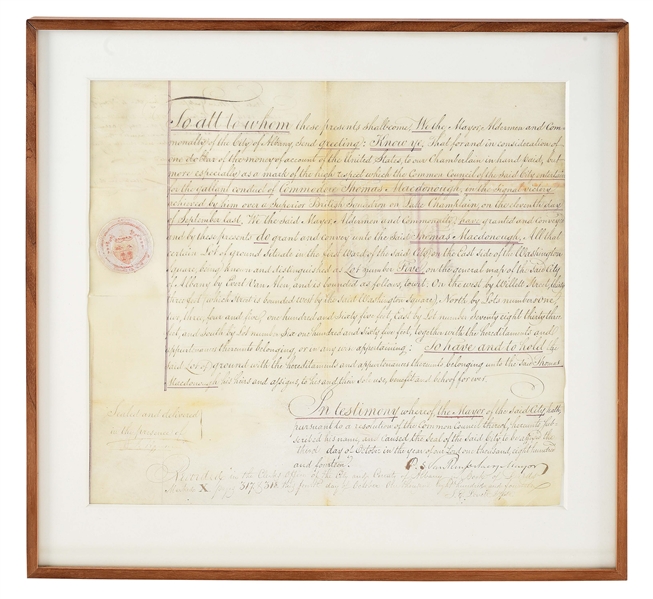 [WAR OF 1812] ALBANYS GIFT TO COMMODORE MACDONOUGH FOR HIS 1814 NAVAL VICTORY.