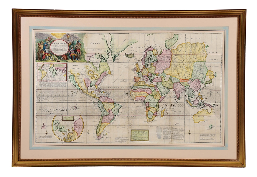 FRAMED HERMAN MOLL "NEW AND CORRECT MAP OF THE WORLD...1719."