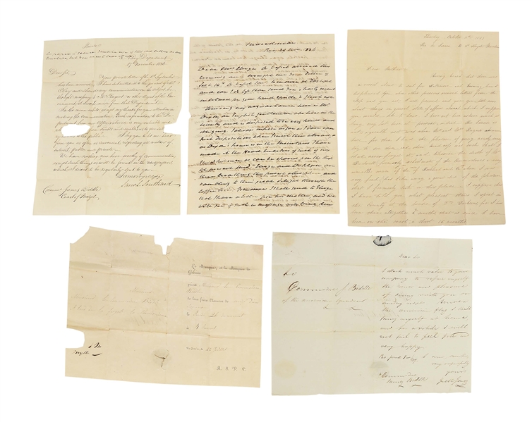 COMMODORE BIDDLE IN BRAZIL, 1827.  LOT OF 5 DOCUMENTS.