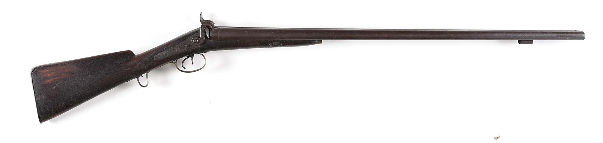 (A) LONDON MARKED PERCUSSION SIDE BY SIDE MUZZLOADING 10 BORE SHOTGUN.