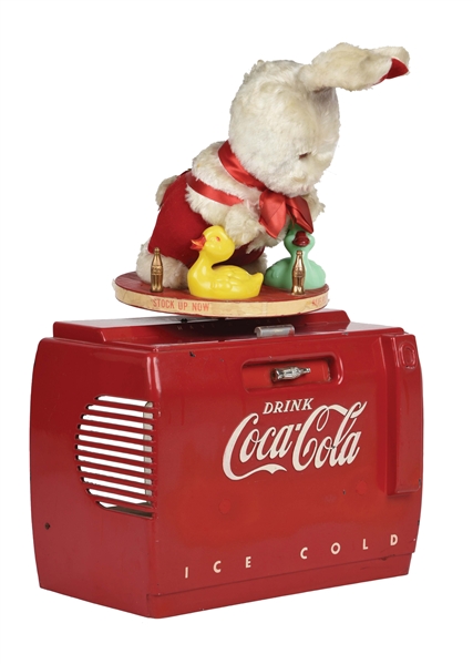 COCA-COLA RADIO COOLER WITH MOUNTED SPINNING BUNNY.