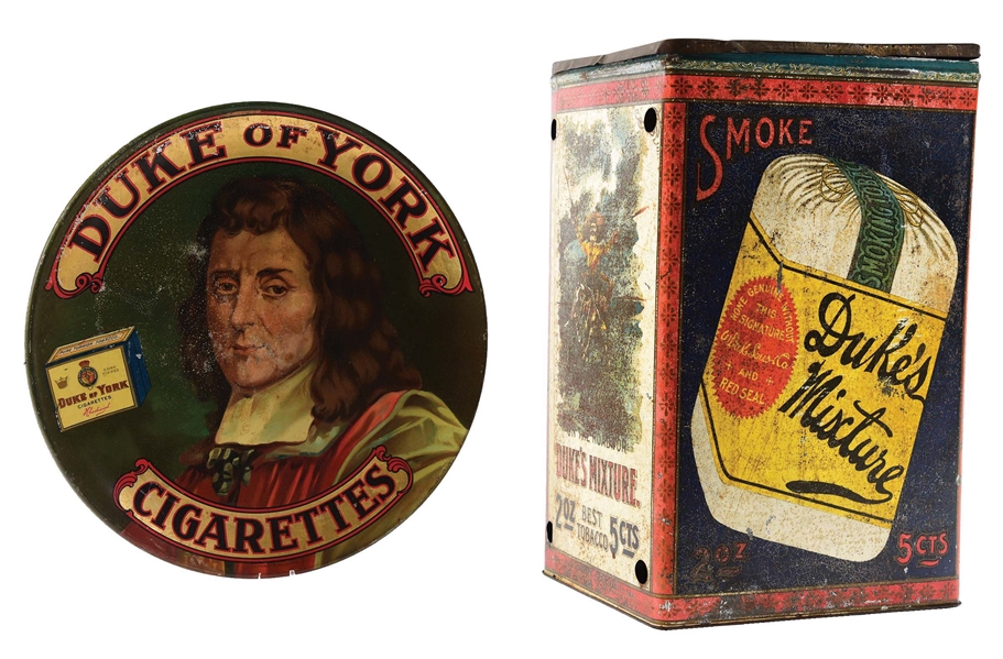 LOT OF 2: DUKES TRAY AND DUKES TOBACCO TIN.