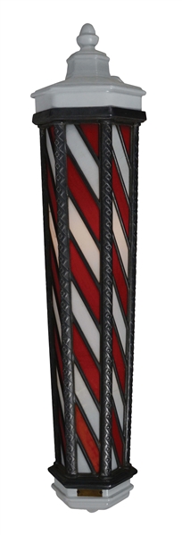 STAINED GLASS BARBER POLE SIGN.