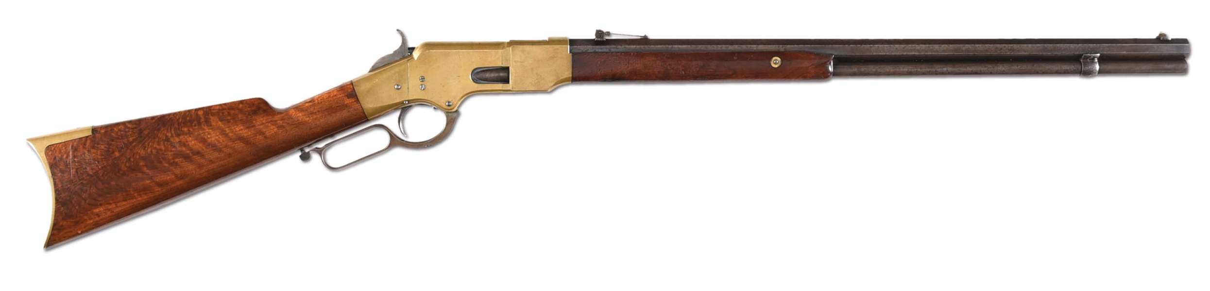 (A) WINCHESTER FIRST MODEL 1866 FLATSIDE LEVER ACTION RIFLE.