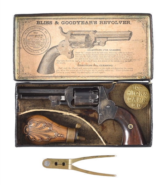 (A) RARE, BOXED MODEL, BLISS & GOODYEAR PERCUSSION POCKET REVOLVER. 