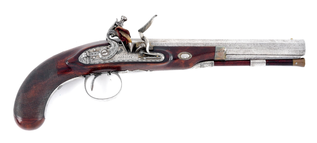 (A) ENGLISH FLINTLOCK DUELING PISTOL BY PARSONS AND ADAMS.