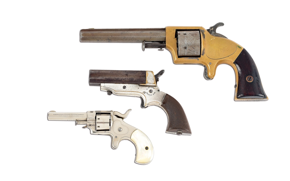 (A) LOT OF 3: MERWIN & BRAY, SHARPS PEPPERBOX, AND FOREHAND & WADSWORTH REVOLVERS.