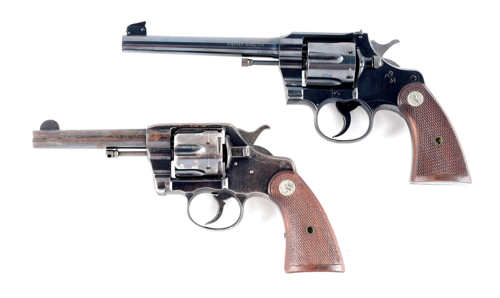 (C) LOT OF 2: COLT OFFICERS MODEL AND COLT D.A. DOUBLE ACTION REVOLVERS.