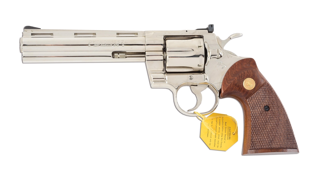 (M) FACTORY NICKEL PLATED COLT PYTHON .357 MAGNUM DOUBLE ACTION REVOLVER WITH BOX.