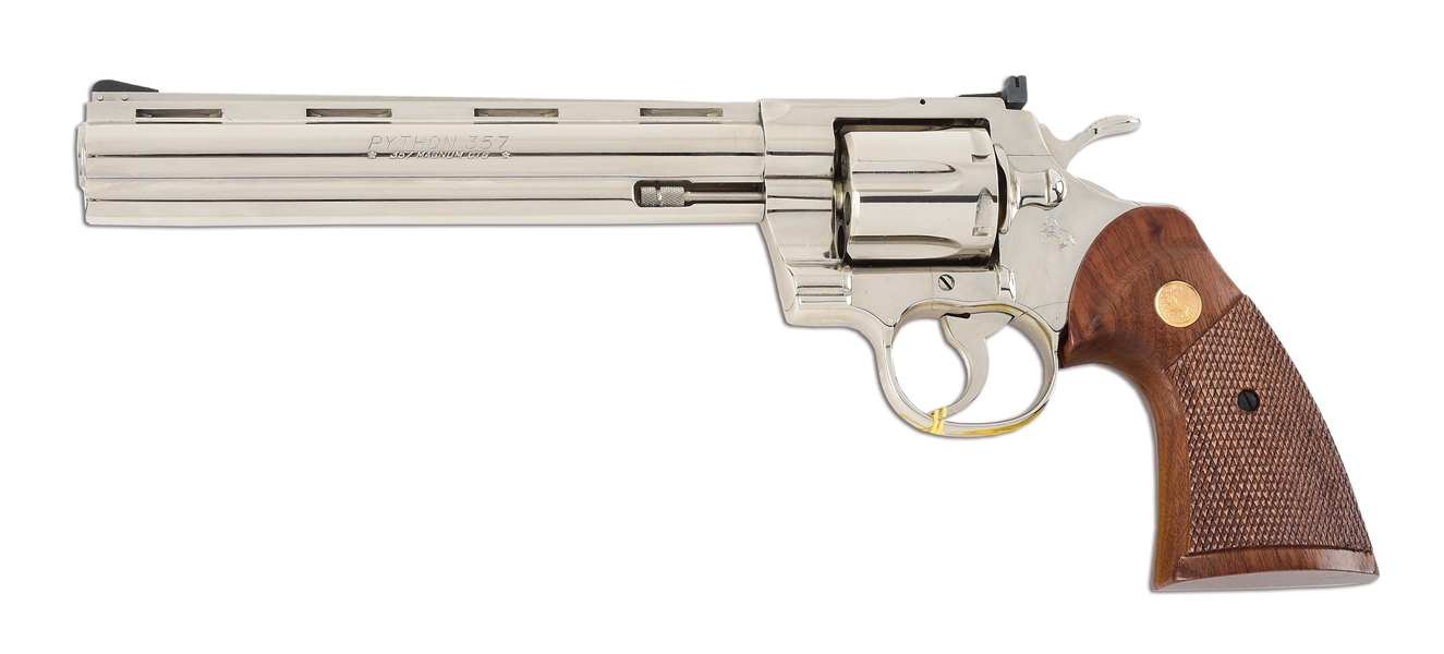 (M) NICKEL PLATED COLT PYTHON .357 MAGNUM DOUBLE ACTION REVOLVER WITH BOX.