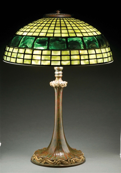 TIFFANY STUDIOS TURTLEBACK LEADED GLASS TABLE LAMP.