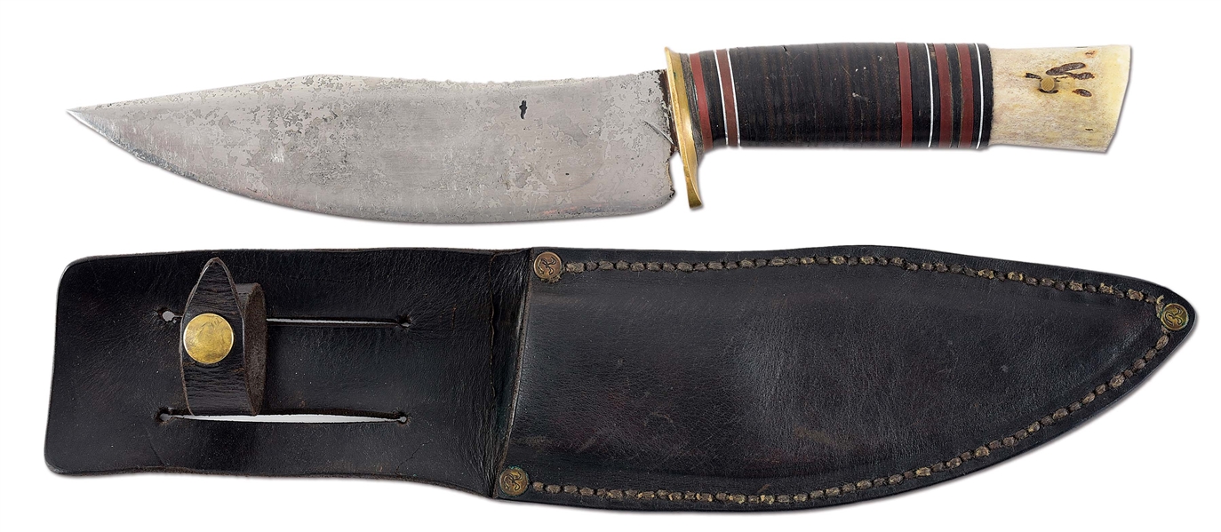 VERY LARGE AND USEFUL SCAGEL CAMP KNIFE WITH ORIGINAL SHEATH (1905-1910).