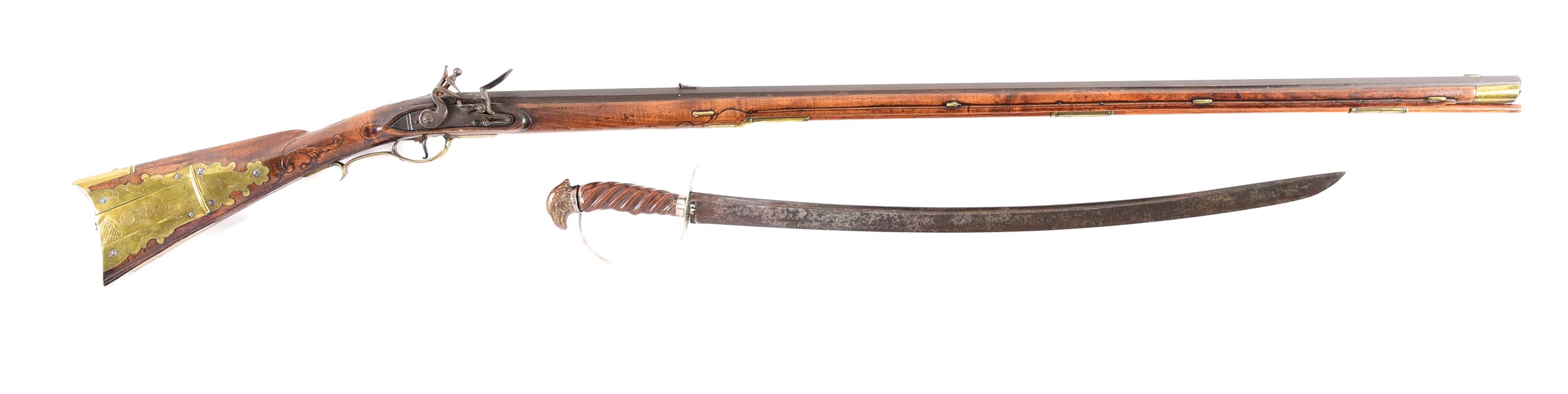IMPORTANT KENTUCKY RIFLE AND EAGLE-HEAD SABER, BOTH BY JOHN NOLL.