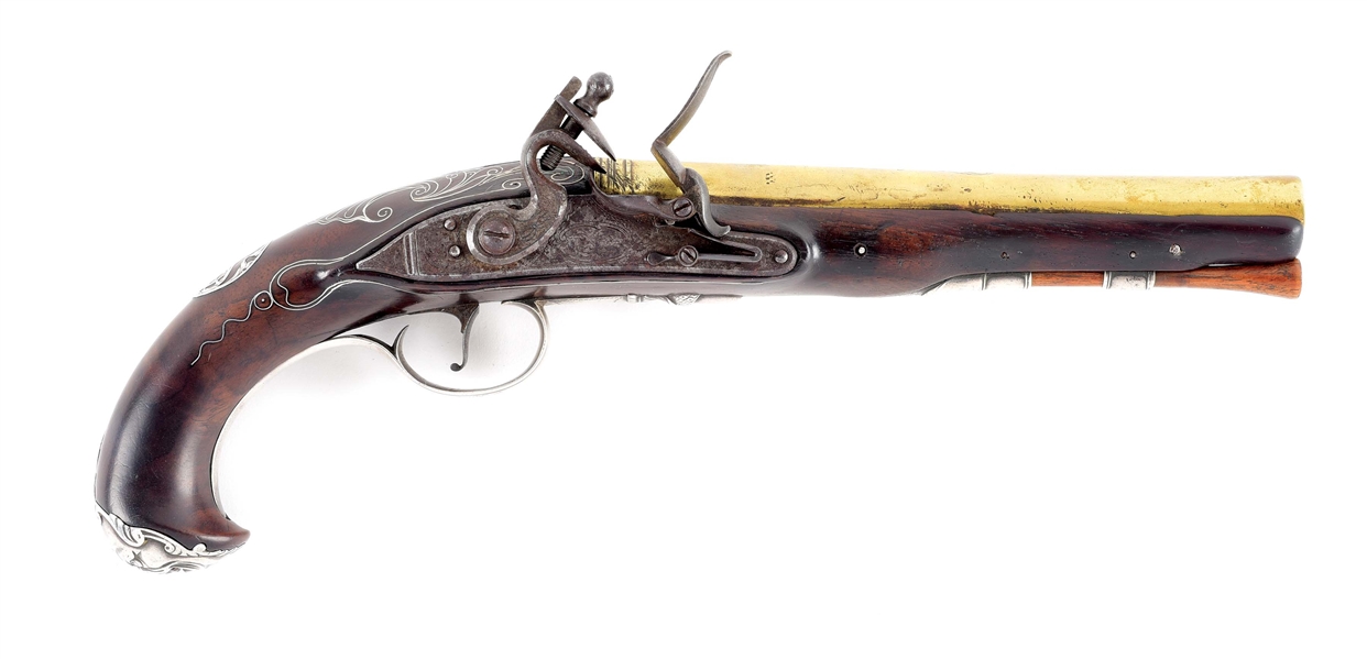 [REVOLUTIONARY WAR]. AN EXTREMELY RARE, SILVER-MOUNTED, OFFICERS PISTOL MADE AT RAPPAHANNOCK FORGE, VIRGINIA.