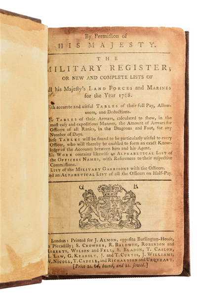MILITARY REGISTER OR NEW AND COMPLETE LISTS OF ALL HIS MAJESTYS LAND FORCES AND MARINES FOR THE YEAR 1768.