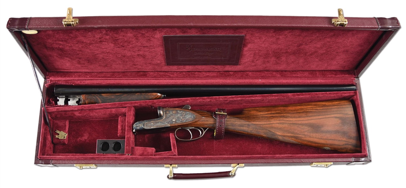 (M) BROWNING BSL 12 GAUGE SIDE BY SIDE SHOTGUN WITH CASE, ASSEMBLED BY LEBEAU COURALLY.