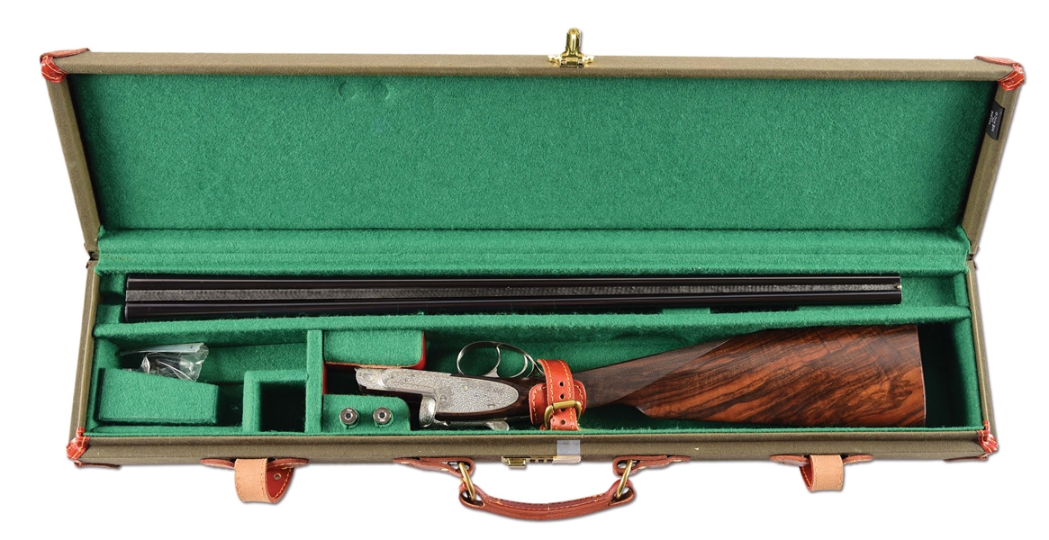 (M) LOVELY .410 FERLIB SIDLEOCK EJECTOR GUN WITH MINUTE SCROLL ENGRAVING AND GOLD INLAY, SIGNED BY BREGOLI.