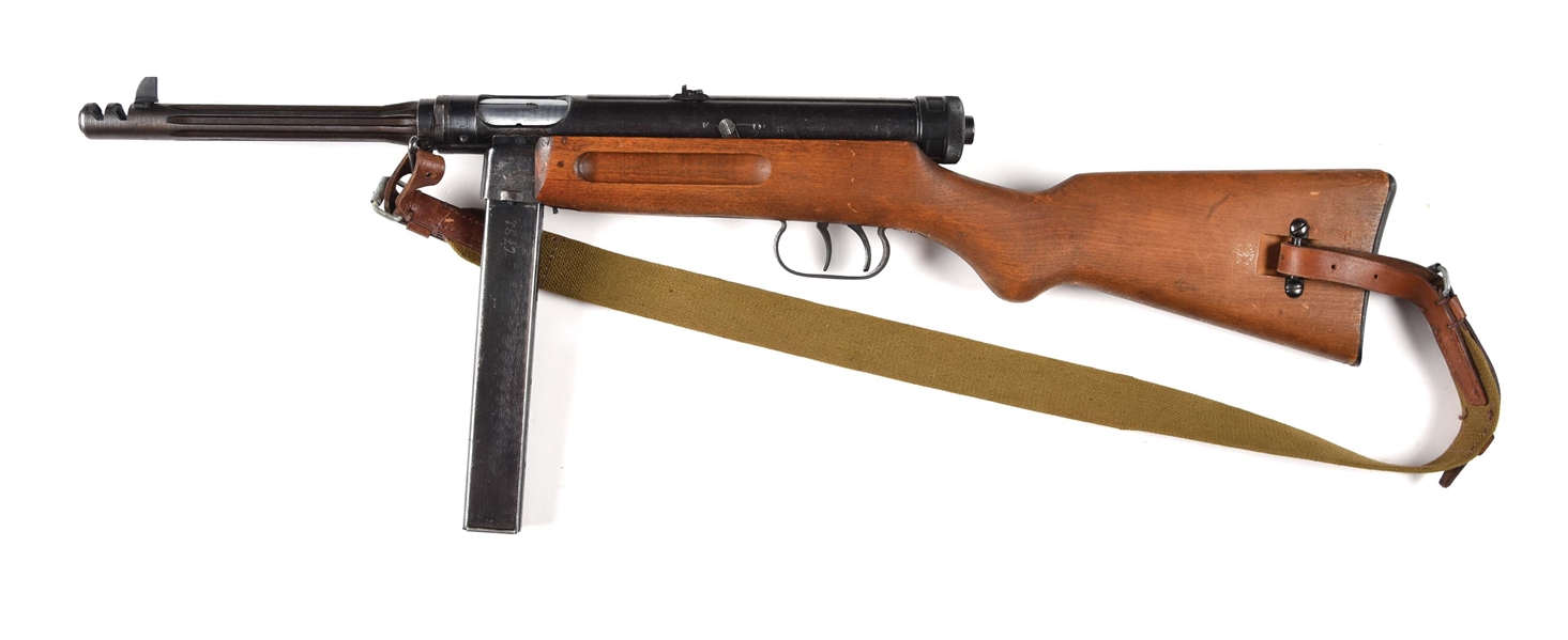 (N) DESIRABLE FLUTED BARREL BERETTA MODEL 38/42 MACHINE GUN WITH NAZI MARKED STOCK (CURIO & RELIC).