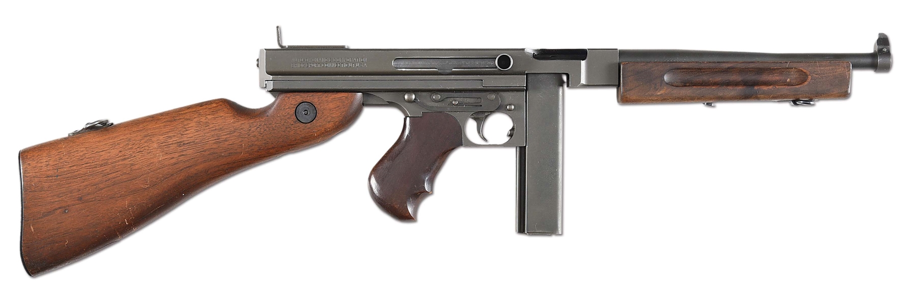(N) ATTRACTIVE ARSENAL REFINISHED RARE M1 MODEL THOMPSON MACHINE GUN FROM WORLD WAR II ERA (CURIO AND RELIC).
