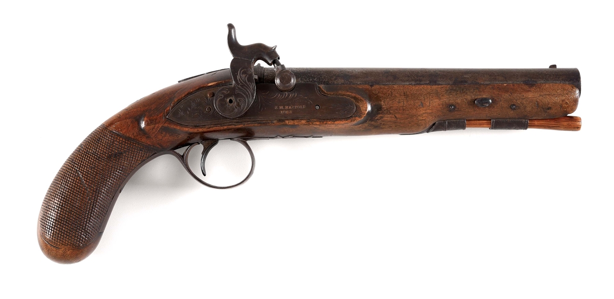 (A) SCARCE SOUTHERN  PERCUSSION  PISTOL BY HAPPOLD OF CHARLESTON, DATED 1862.