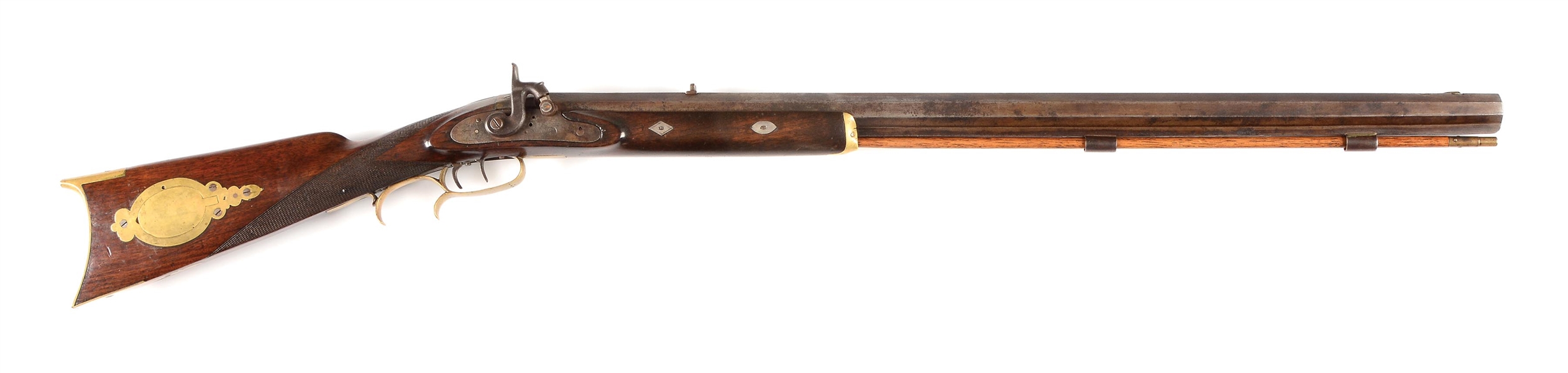 (A) COMPOSITE PLAINS RIFLE WITH RIDDLE LOCK AND BARREL MARKED "S. HAWKEN".