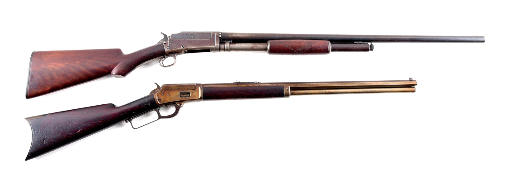(C+A) LOT OF 2: MARLIN MODEL 24 SHOTGUN AND 1889 LEVER ACTION RIFLE.
