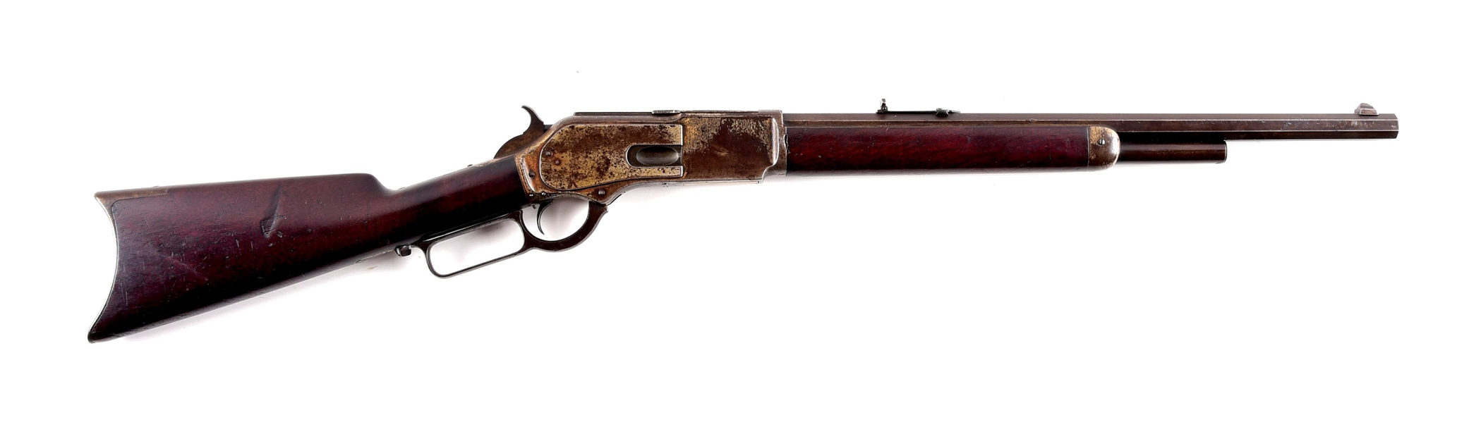 (A) WINCHESTER MODEL 1876 LEVER ACTION RIFLE WITH FACTORY PLATING AND SET TRIGGER.