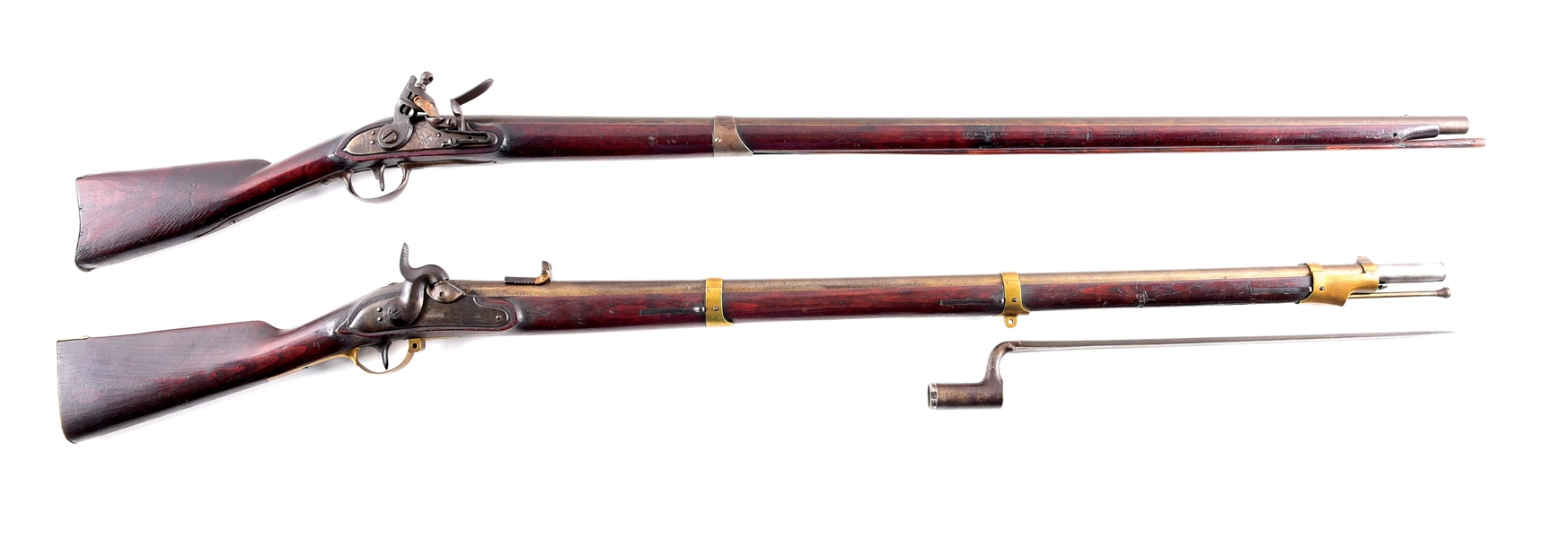 (A) LOT OF 2: HARPERS FERRY 1816 FLINTLOCK AND POTSDAM 1831 PERCUSSION MUSKETS.