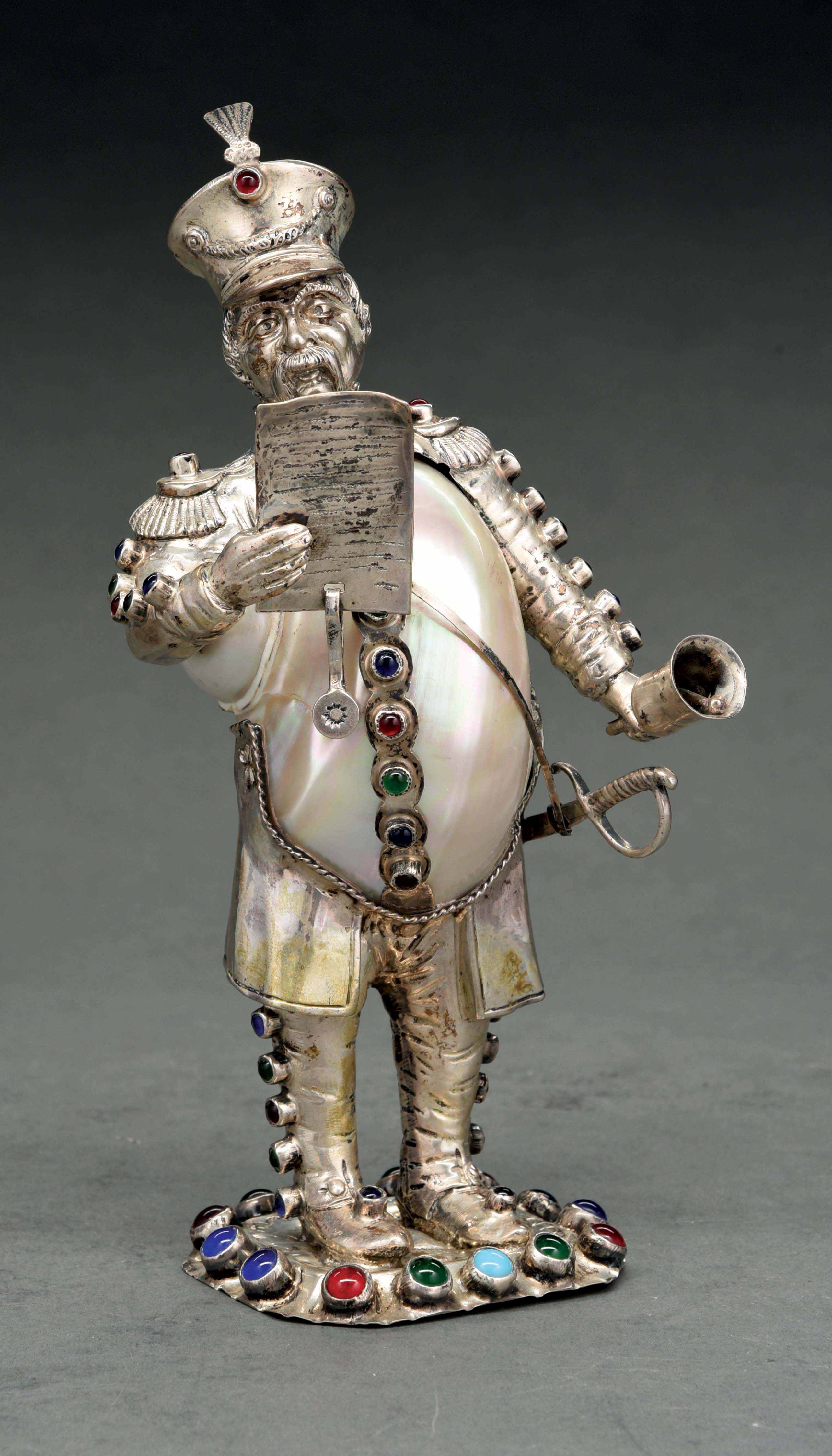 Lot Detail - INLAID SILVER BELL RINGER FIGURE WITH MOTHER OF PEARL.
