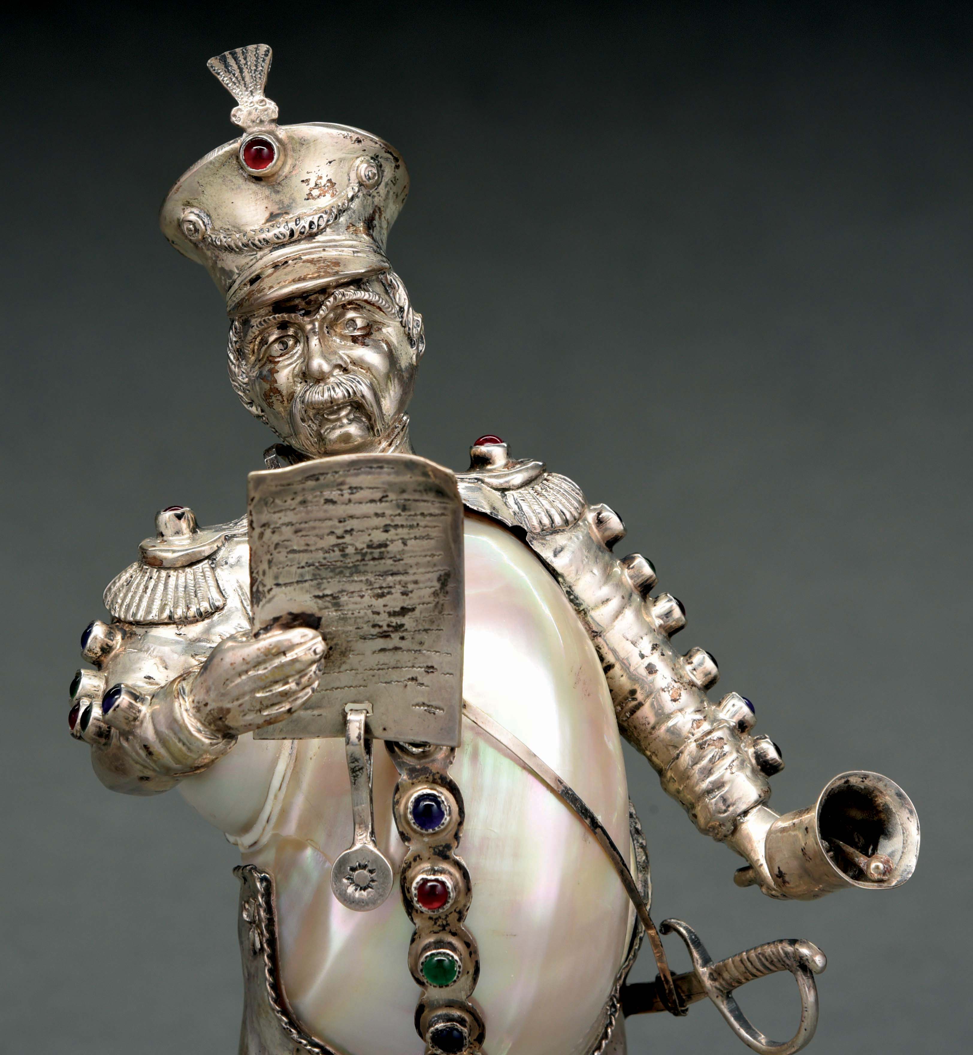 Lot Detail - INLAID SILVER BELL RINGER FIGURE WITH MOTHER OF PEARL.