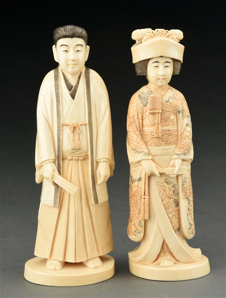 LOT OF 2: PAIR OF ASIAN IVORY FIGURES.