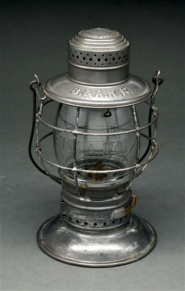 B. & A.R.R. STEAM GAUGE AND LANTERN CO. BELLBOTTOM RAILROAD LANTERN.