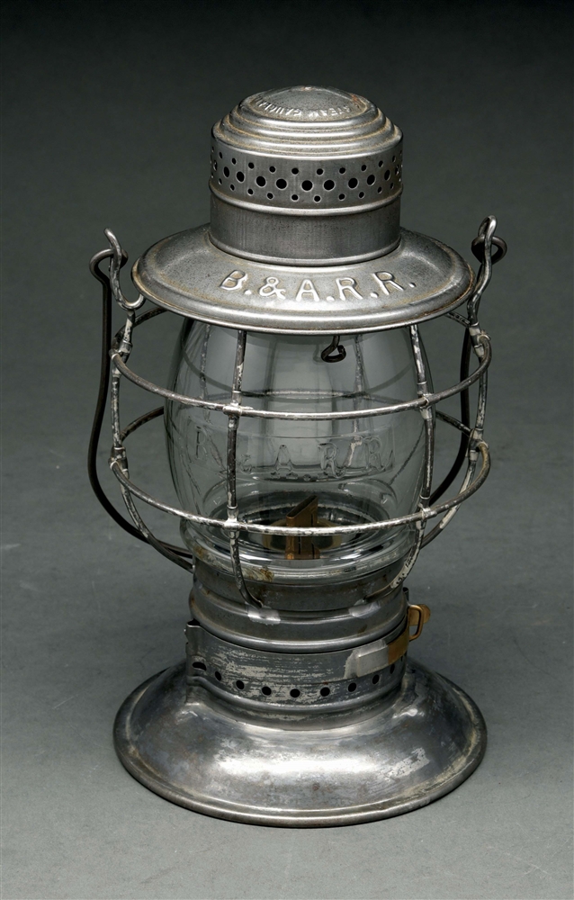 B. & A.R.R. STEAM GAUGE AND LANTERN CO. BELLBOTTOM RAILROAD LANTERN.