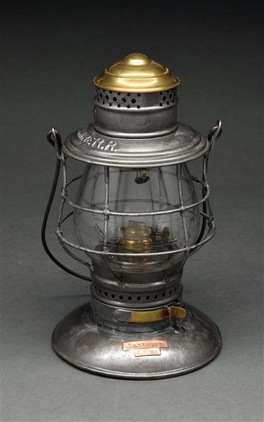 CHESHIRE R.R. ADAMS & WESTLAKE BRASS TOP BELLBOTTOM RAILROAD LANTERN.