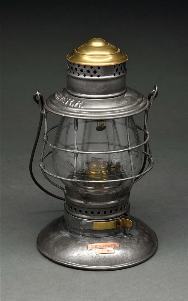 CHESHIRE R.R. ADAMS & WESTLAKE BRASS TOP BELLBOTTOM RAILROAD LANTERN.