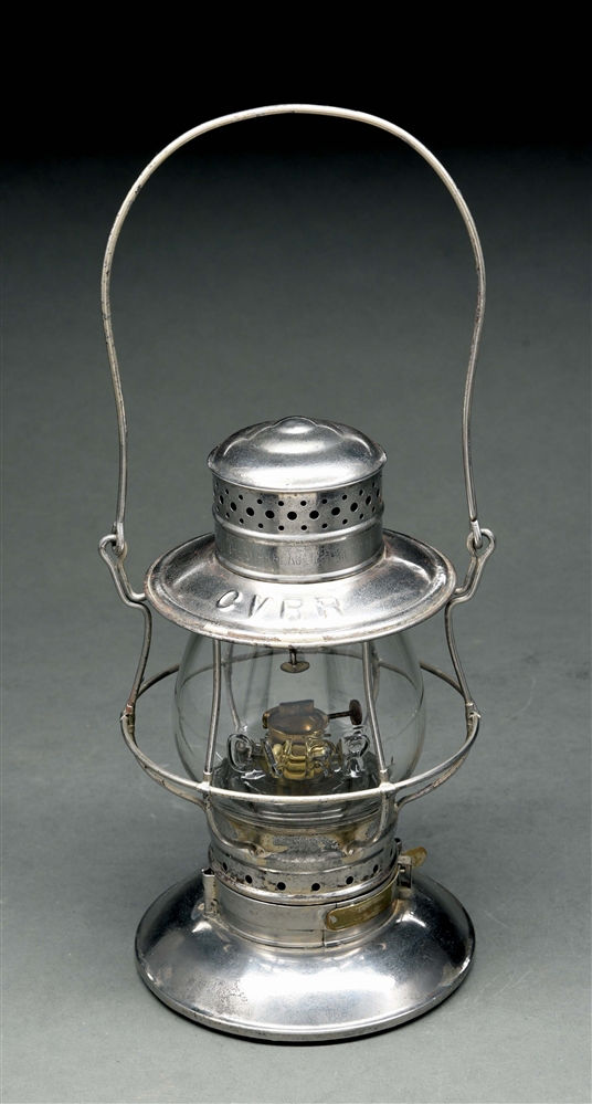CVRR STAR HEADLIGHT TIN TOP BELLBOTTOM RAILROAD LANTERN, NICKEL PLATED.