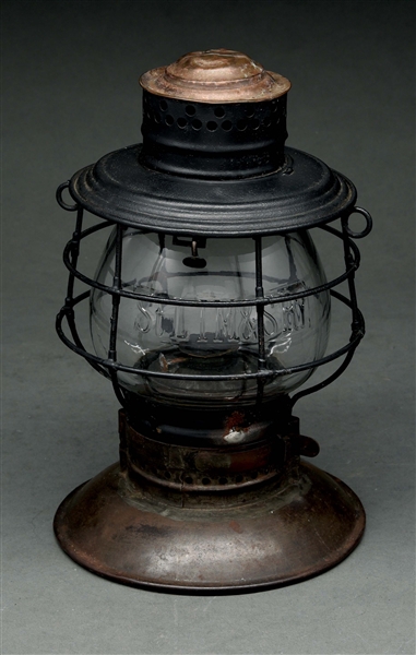 STL I M & S RY BRASS TOP BELLBOTTOM RAILROAD LANTERN.