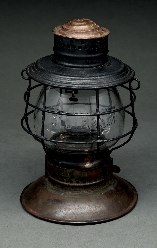 STL I M & S RY BRASS TOP BELLBOTTOM RAILROAD LANTERN.
