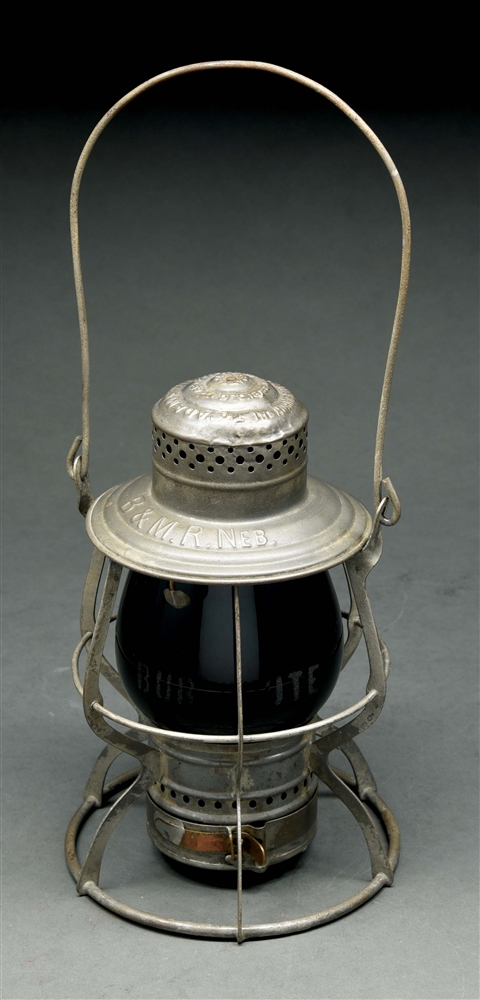 B. & M. R. NEB. ADAMS AND WESTLAKE NO. 11 STEEL GUARD RAILROAD LANTERN.