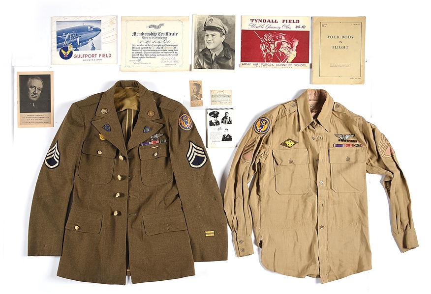 US WWII IDD 449TH BOMB GROUP CATERPILLAR CLUB UNIFORM, PAPERWORK, AND PHOTO GROUPING 