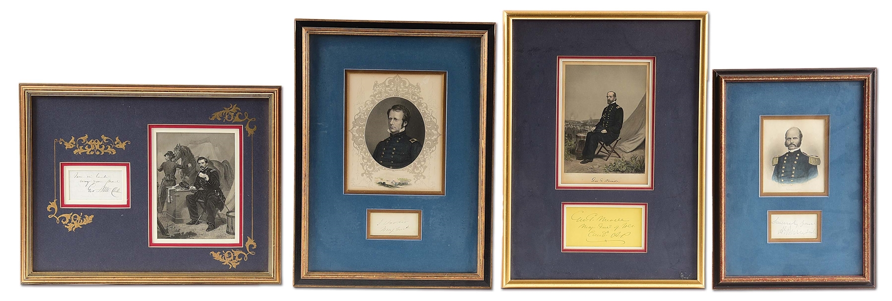 LOT OF 4: FRAMED SIGNATURES FROM THE FOUR COMMANDERS OF THE ARMY OF THE POTOMAC