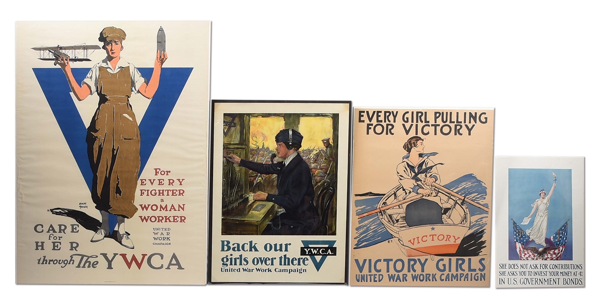 LOT OF 4: US WWI LIBERTY BOND POSTERS DEPICTING WOMENS SERVICE