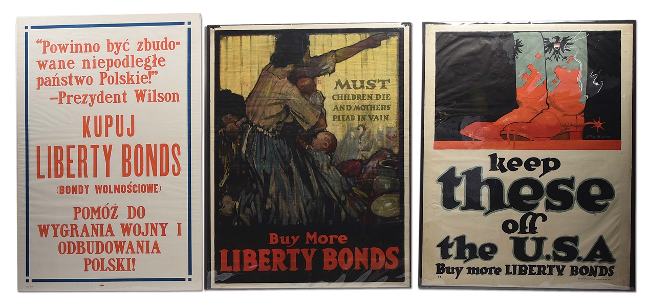 LOT OF 3: US WWI LIBERTY BOND POSTERS